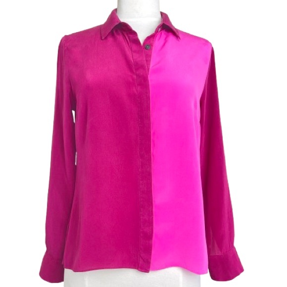 Jonathan Simkhai Silk Shirt | Pink Color Block Button Down Blouse Top | size: XS - Picture 3 of 13